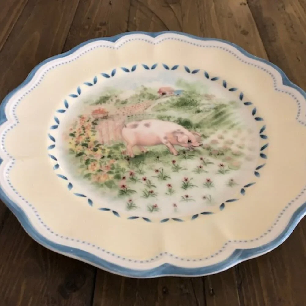 Lenox Provencal Garden Pig Luncheon Salad Accent Plate 9.5” Scalloped
